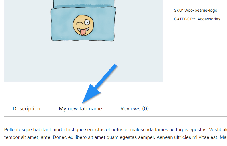 Ejemplo de una pestaña de producto con nombre personalizado