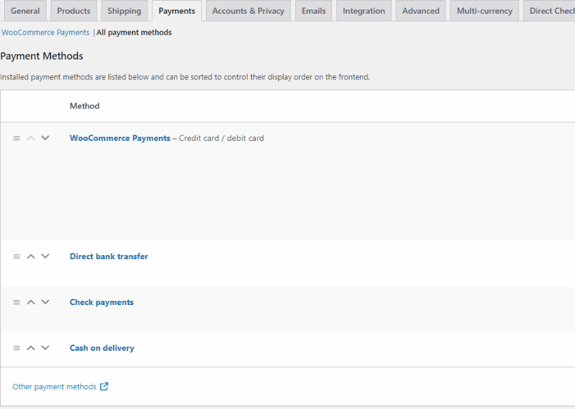 edit payment gateways in woocommerce - woocommerce payments settings order 2