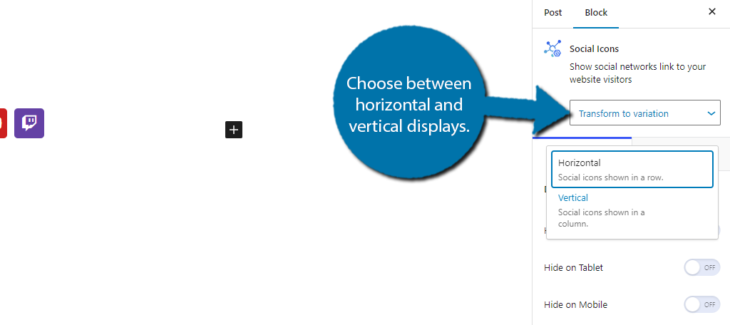 Seleccione entre visualizaciones horizontales o verticales en Gutenverse