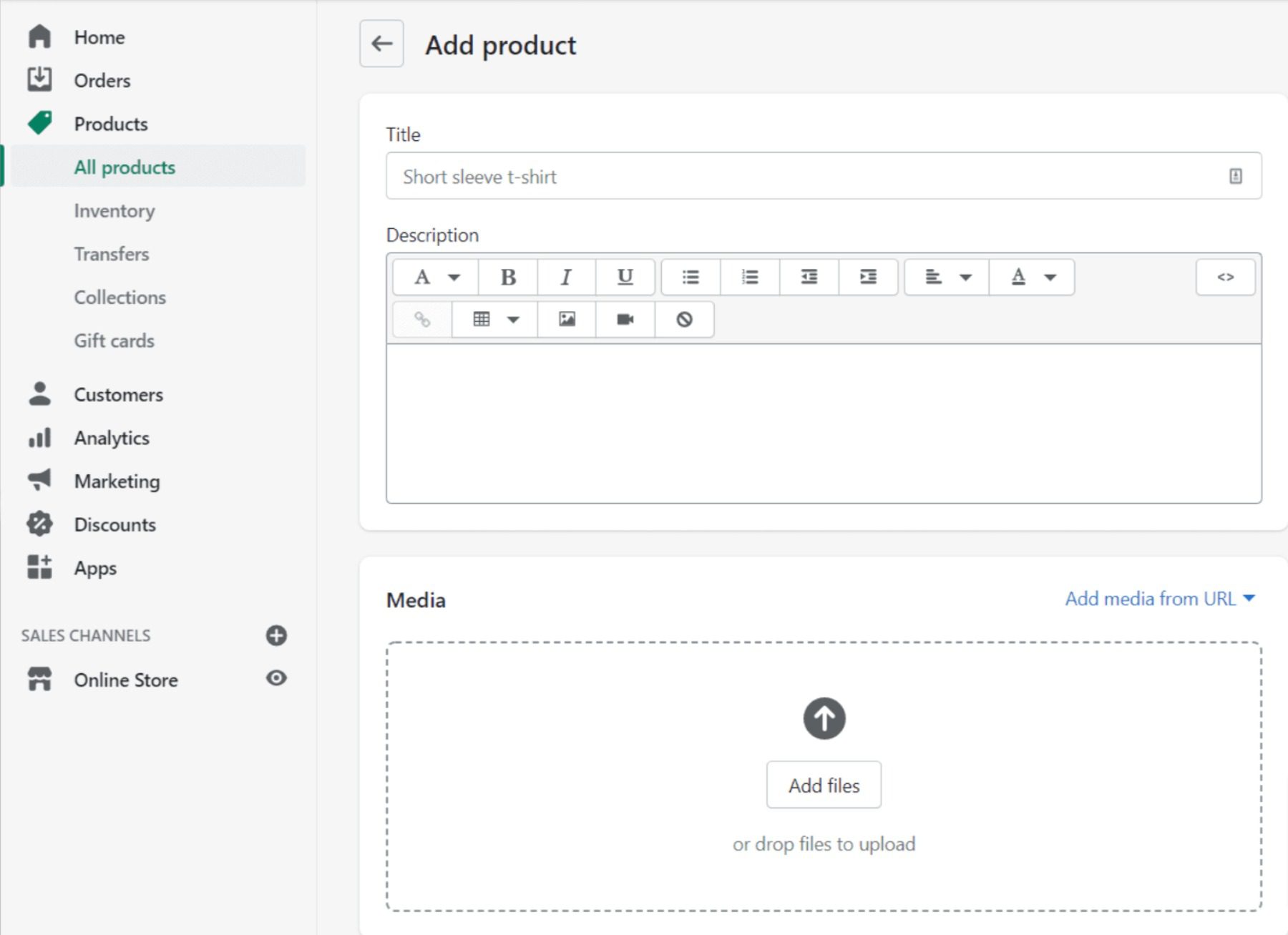 Agregar un producto en Shopify