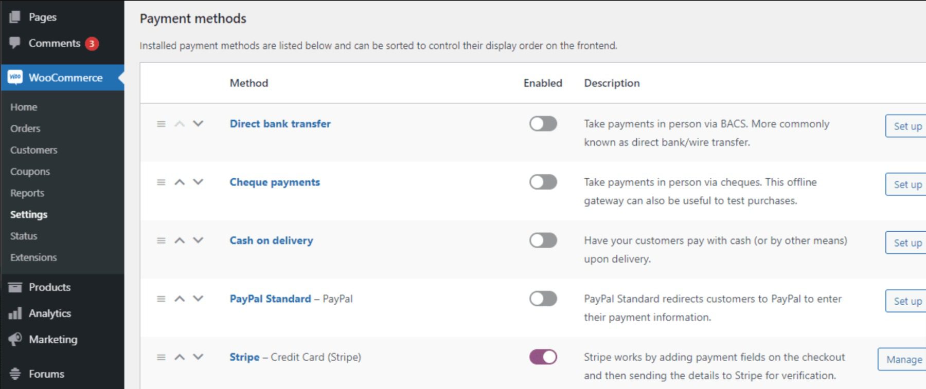 Configurar métodos de pago de WooCommerce