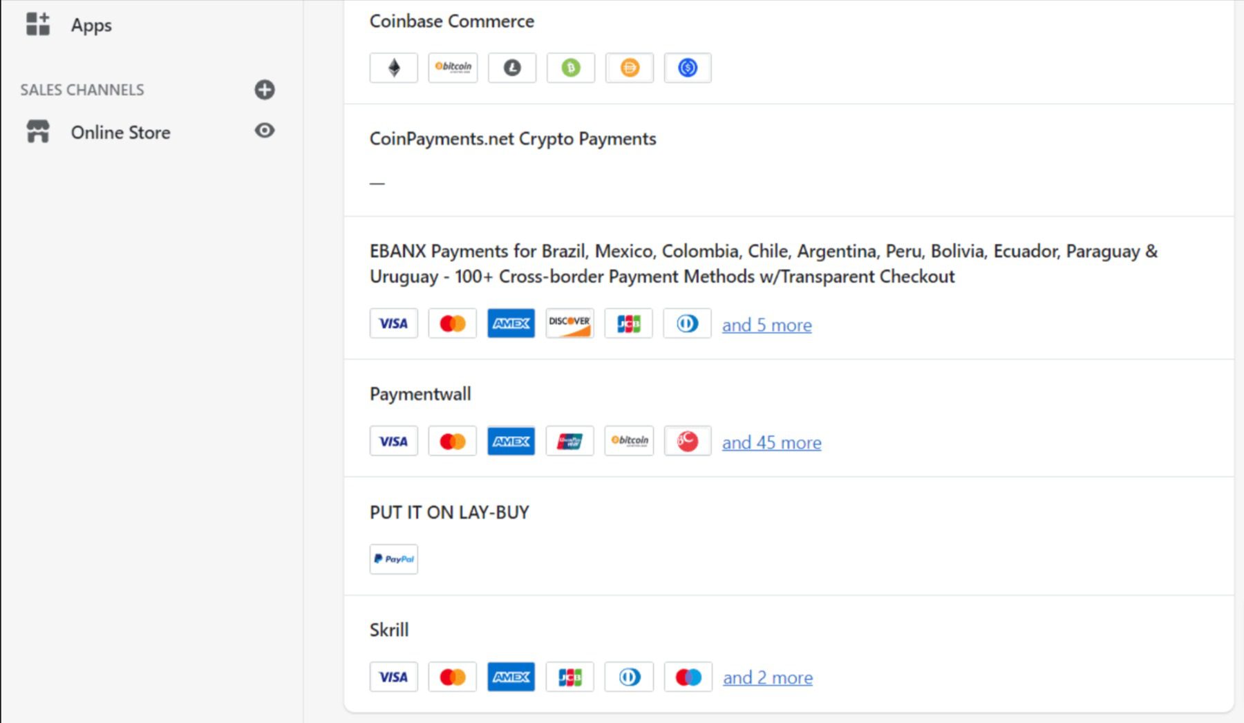 Configurar métodos de pago alternativos en Shopify