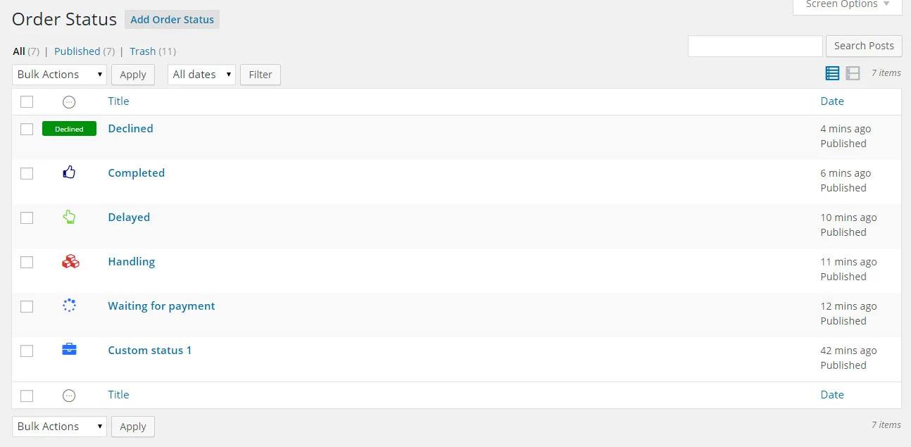Lista de estado del pedido para la demostración de WooCommerce
