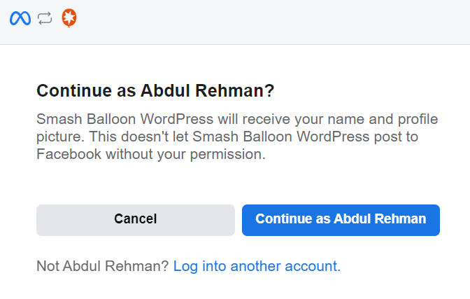 permita que Smash Ballon se conecte haciendo clic en Continuar
