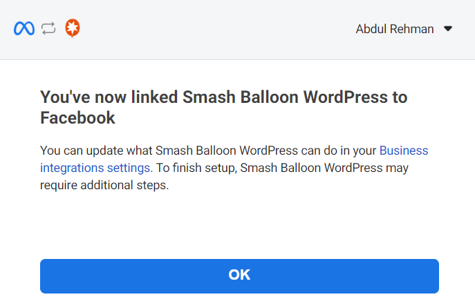 Smash Balloon WordPress ahora está vinculado a tu página de Facebook.