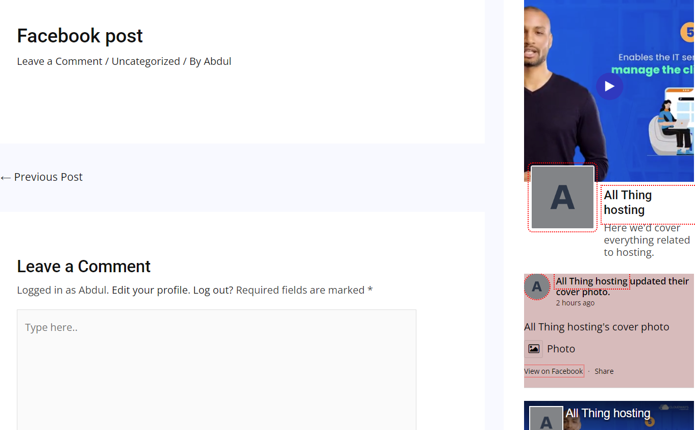 Después de agregar el widget a la barra lateral, su feed de Facebook se verá así