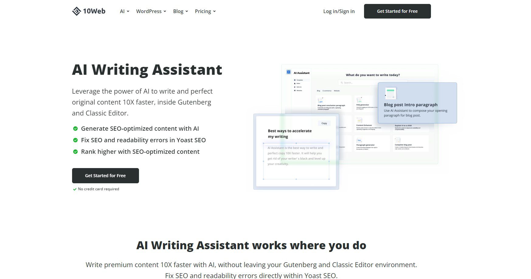 10Sección de héroe asistente de escritura de Web AI