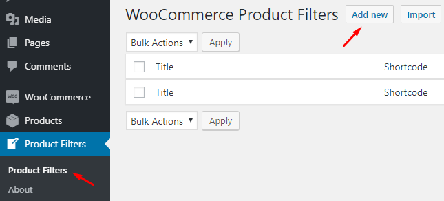 Filtros de productos → Agregar nuevo. Filtros de productos → Agregar nuevo.