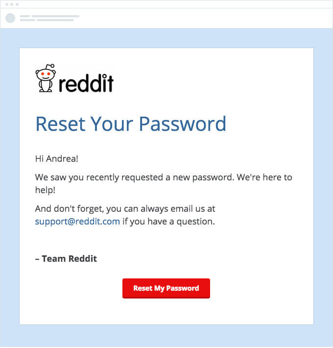correo electrónico transaccional de reddit
