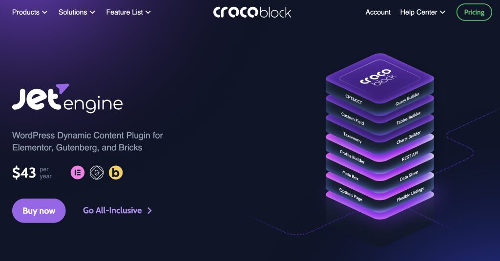 5 potentes plugins de contenido dinámico de WordPress para inyectar dinamismo a su sitio web en 2024 3 Página de inicio de Crocoblocks JetEngine