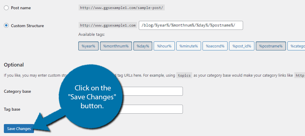 Guarde los cambios para generar un archivo .htaccess en WordPress