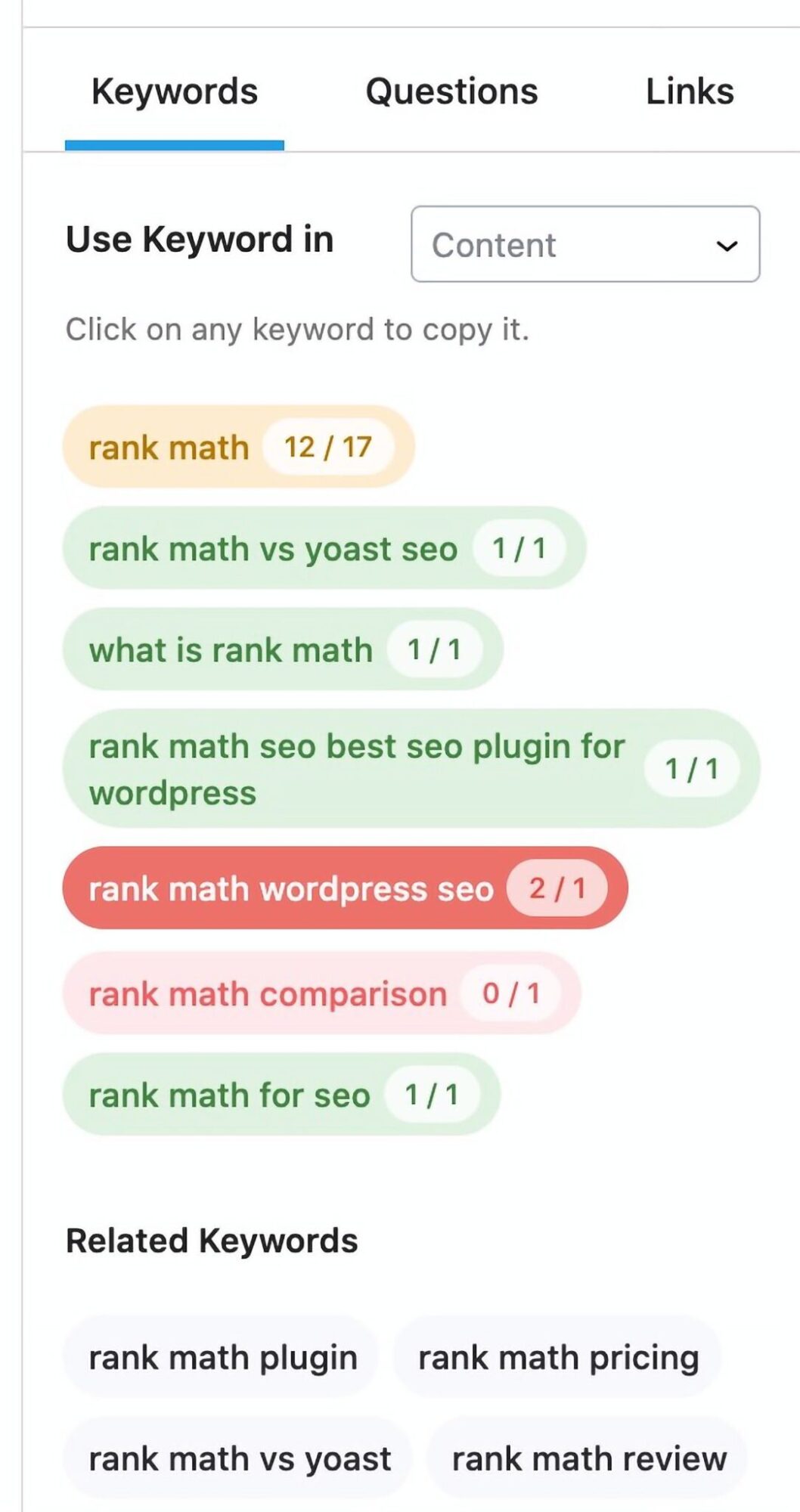Rank Math: palabras clave semánticas a través de WP AI