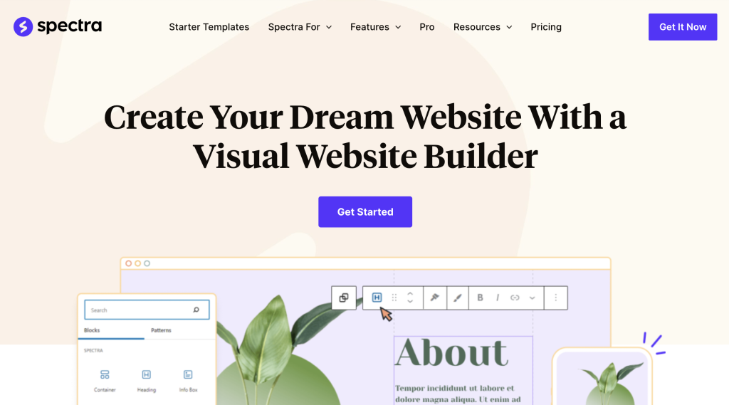 Los 5 mejores complementos de bloques para transformar su sitio de WordPress de una pesadilla tradicional a un paraíso pixelado en 2024 6 Página de inicio de espectros