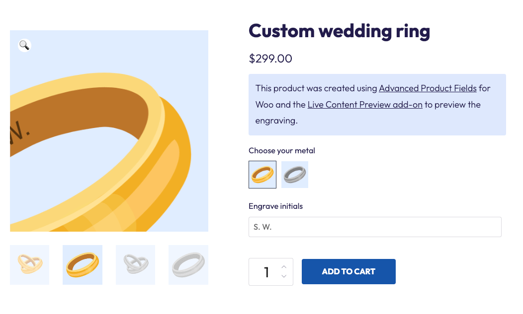 Ejemplo de producto con un grabado personalizado