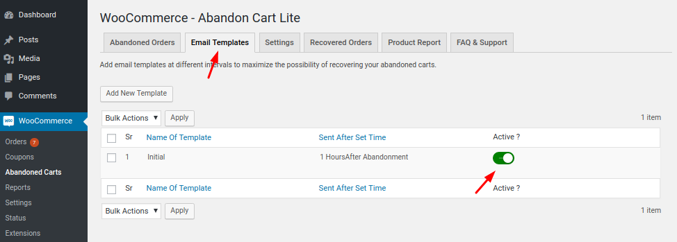 Cómo ver carritos abandonados en WooCommerce gratis 4 Configuración de plantilla de correo electrónico activa: lista para enviar cuando se abandone el carrito