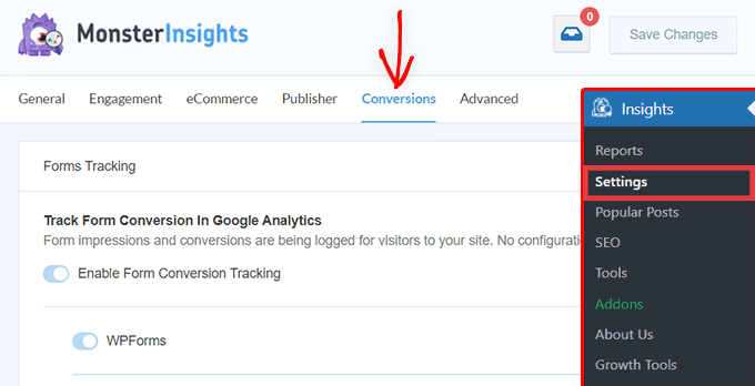 monsterinsights-settings-conversions-tab-1 Configuración de MonsterInsights: pestaña de conversiones