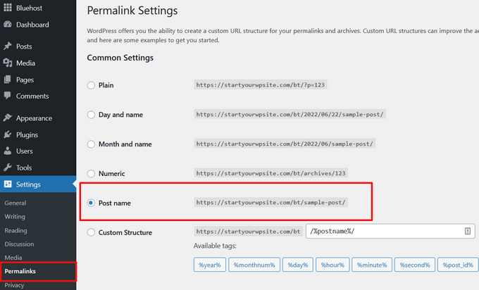 permalink-settings-1 Estructura de URL compatible con SEO en WordPress