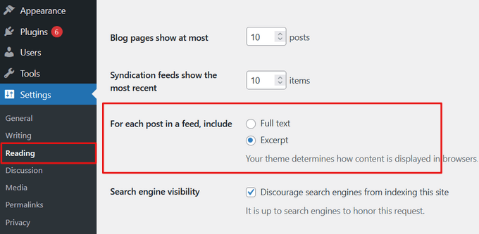 settings-reading-excerpt-1 Publicaciones completas vs resumen o extractos