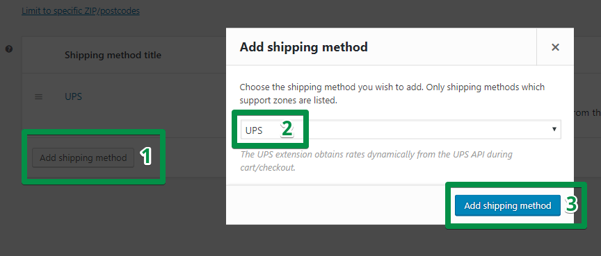 Agregue el método de envío de UPS en el cuadro