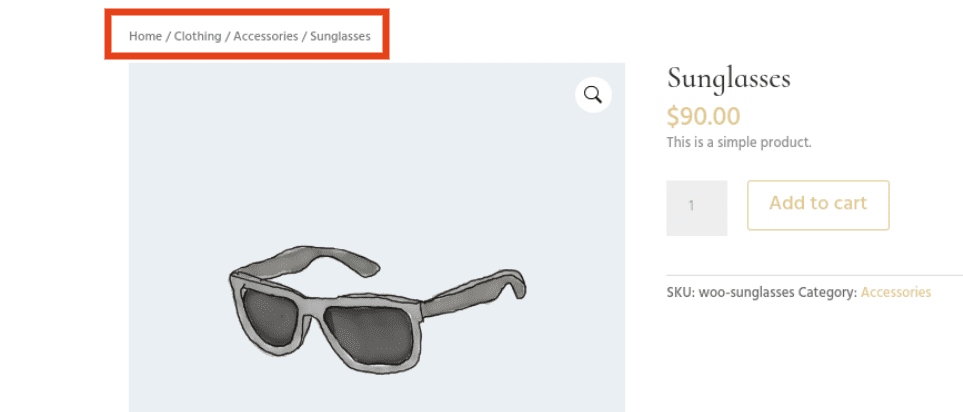 woocommerce-breadcrumbs-1 Pan rallado que se muestra en una página de producto de WooCommerce.