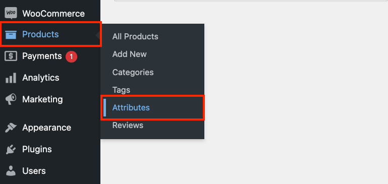 Navegando a la pestaña Atributos en WooCommerce