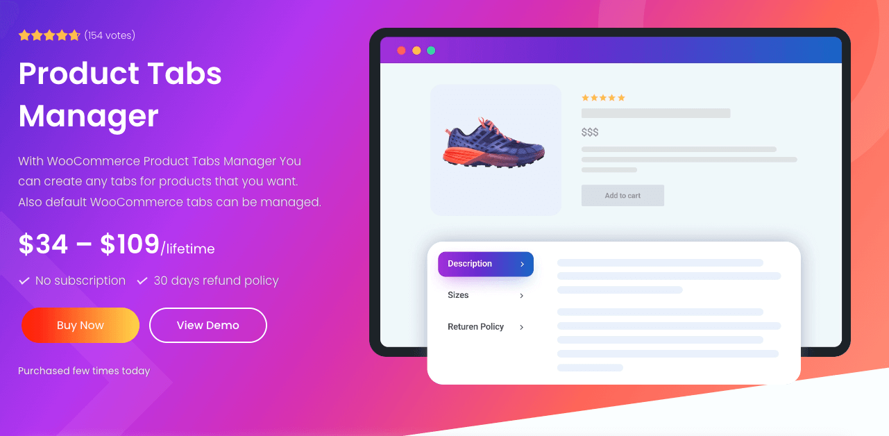 Página de inicio del Administrador de pestañas de productos de WooCommerce