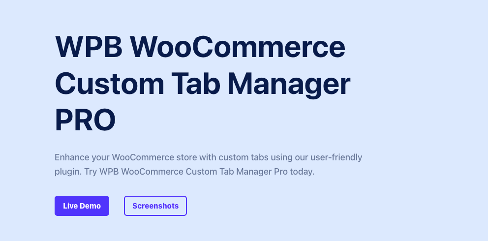 Página de inicio de WPB WooCommerce Custom Tab Manager PRO